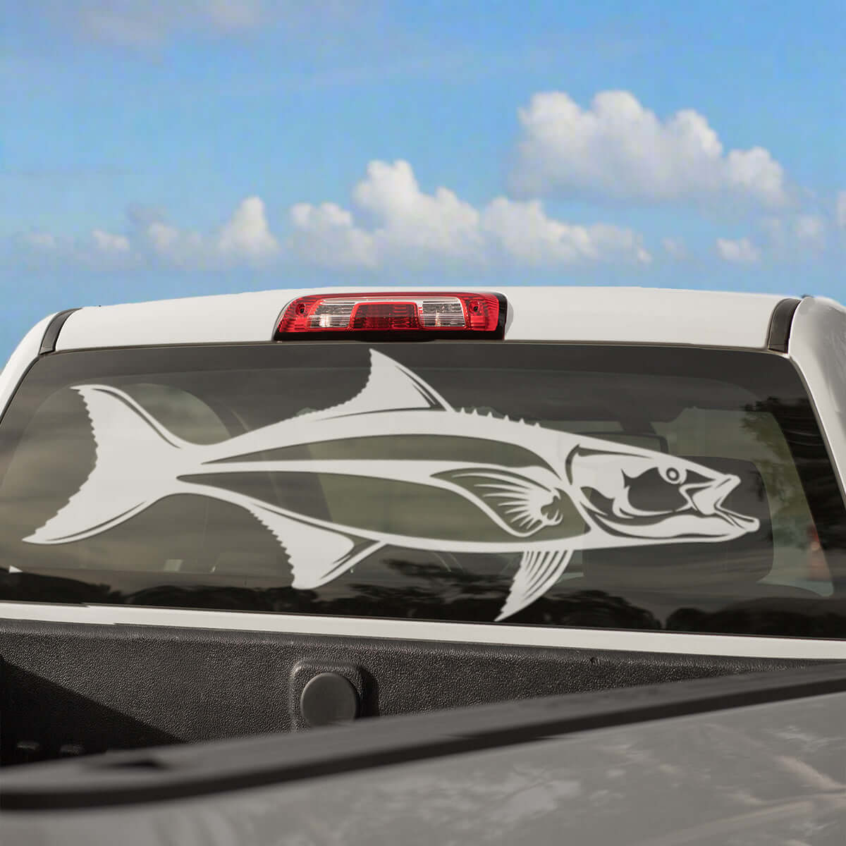 Large Cobia Decal on a truck rear window.