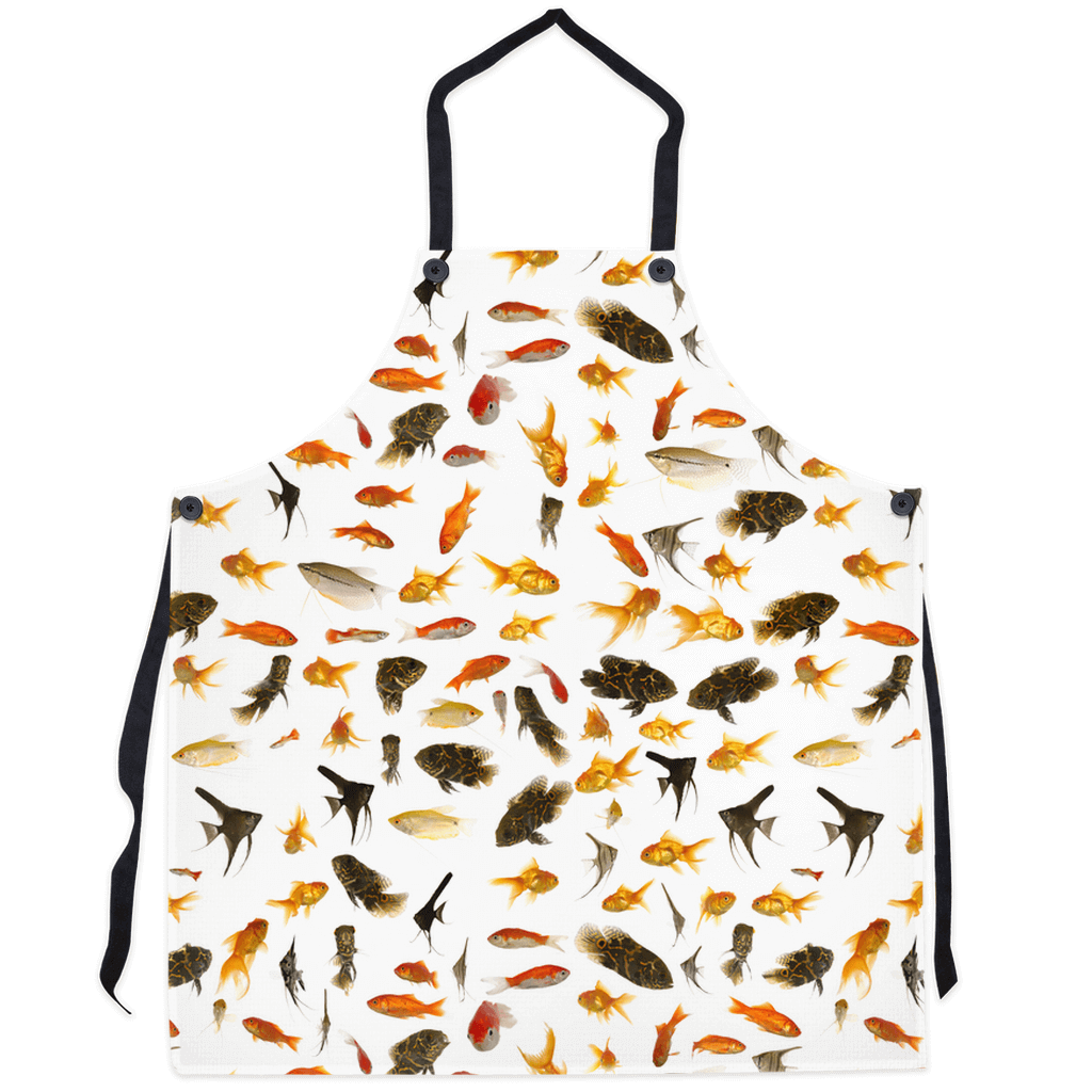 Vibrant aquarium fish pattern apron with colorful fish illustrations