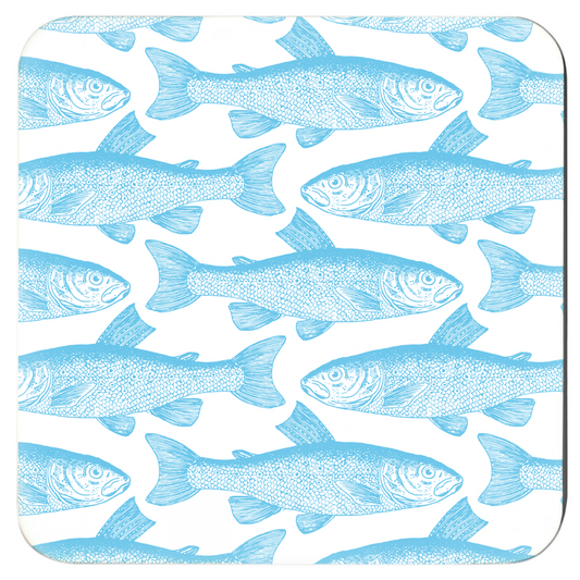 Grayling Fish Drink Coaster with Blue Design, Perfect for Fish Enthusiasts, Set of Six Cute Drink Coasters for Home or Gift