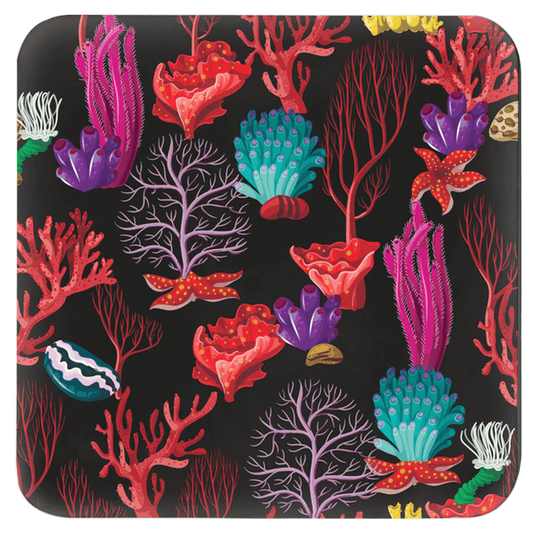 Vibrant Colorful Coral Drink Coasters Set of 6 – Cool Table Coasters with Fun Marine Design