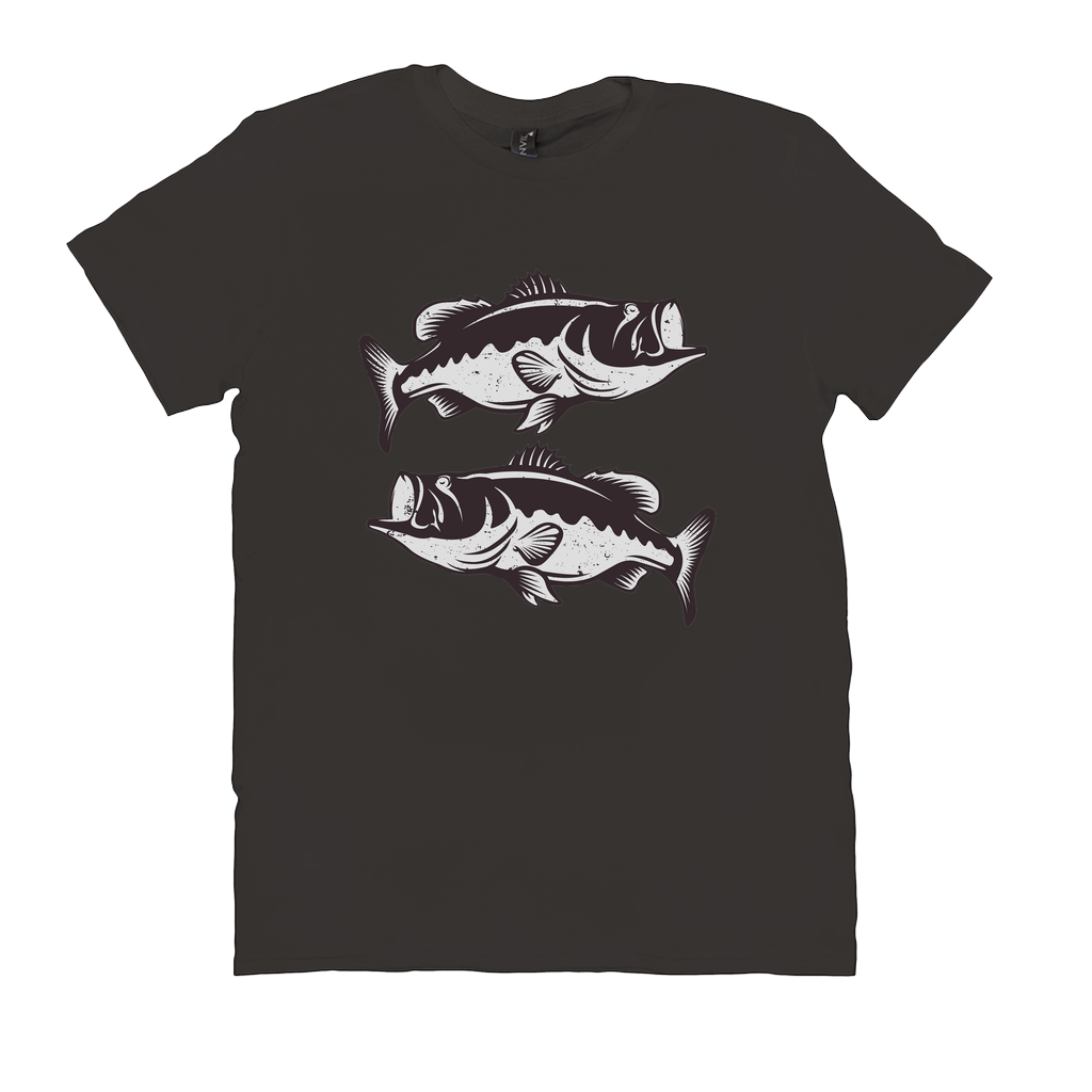 Black Largemouth Bass T-Shirt with white fish design for fishing enthusiasts