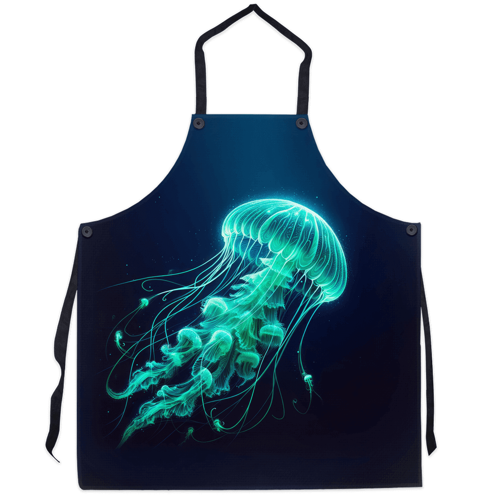 Green glowing jellyfish apron for ocean lovers and kitchen enthusiasts