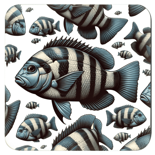 Sheepshead Fish Coasters Pack of 6 with Unique Fish Design - Perfect for Fishing Enthusiasts and Fun Drink Coaster Sets