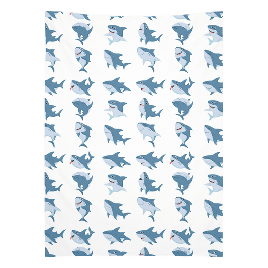 Cute shark design wall tapestry for fish décor in blue and white pattern