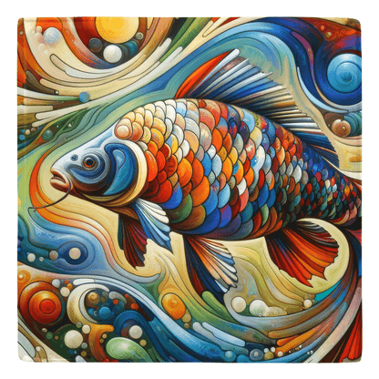 Colorful abstract fish décor with swirling patterns on a metal magnet, perfect for adding charm to your fridge or magnetic board.