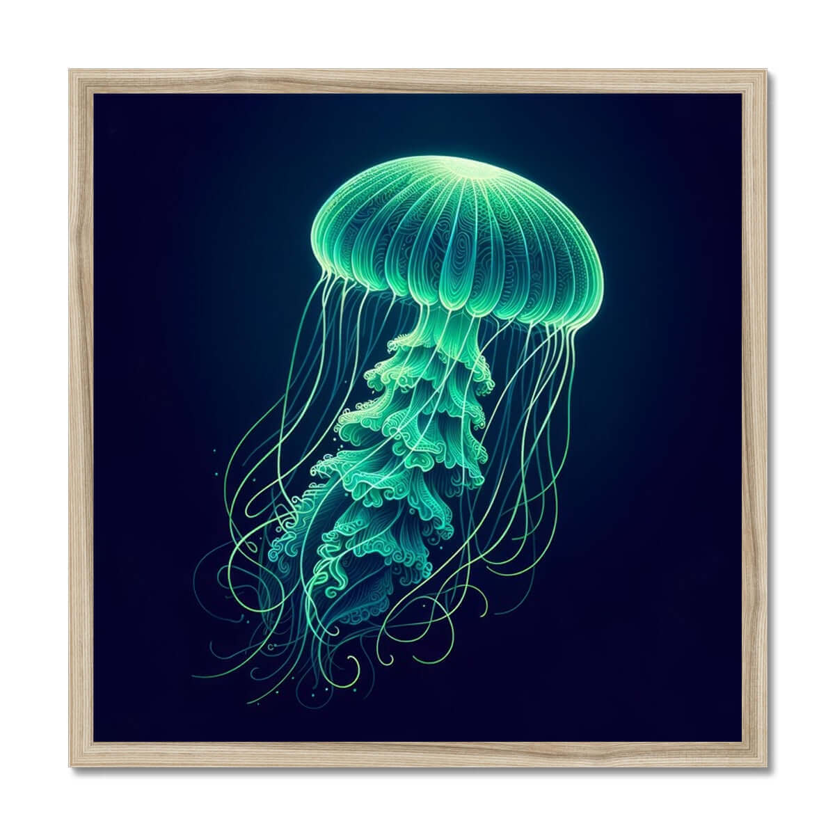 Glowing Green Jellyfish | Framed Print