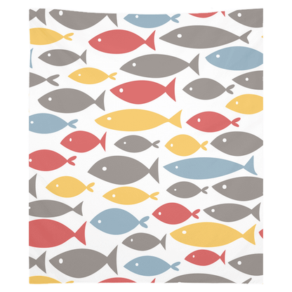 Colorful fish wall tapestry with vibrant fish décor for artistic home styling.