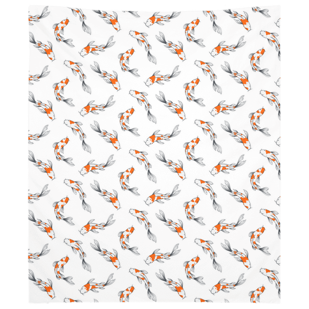 Koi fish wall tapestry with orange and white fish pattern, perfect for fish décor.