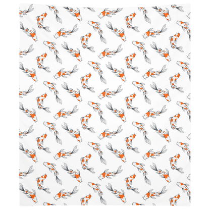 Koi fish wall tapestry with orange and white fish pattern, perfect for fish décor.