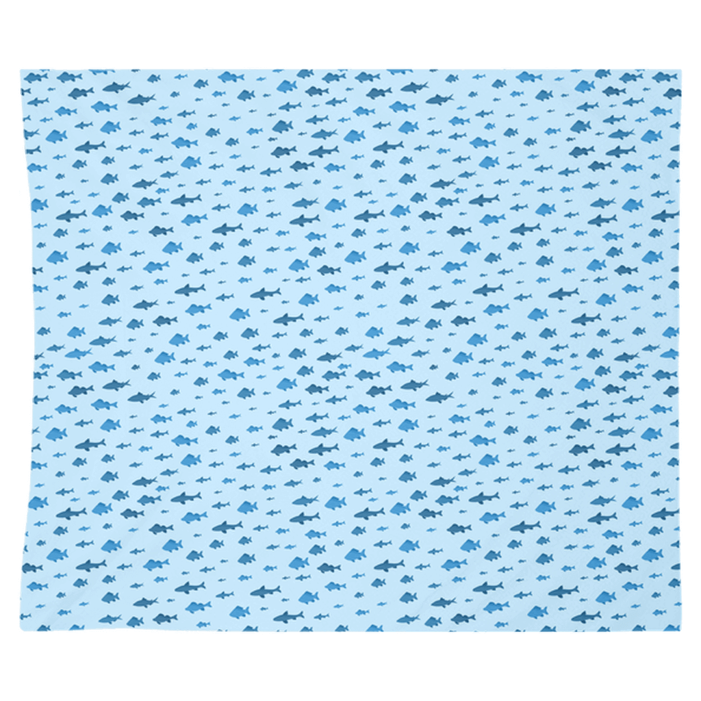 Blue Fish and Shark Pattern Wall Tapestry for Fish Décor