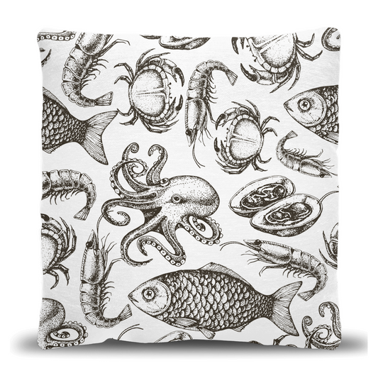 Seafood Sketch Woven Pillow