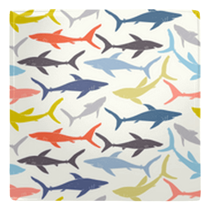 Colorful fish shaped magnets perfect for fridge décor and organization, featuring a vibrant pattern of playful sharks.