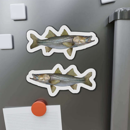 Snook fish shaped magnets on fridge door, perfect for adding fun fish décor to your kitchen.