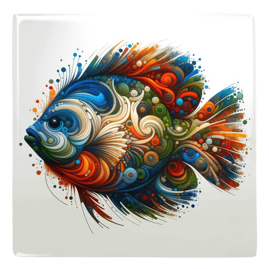 Colorful freshwater fish abstract design on metal magnet, perfect for adding aquatic charm to your fridge. Fish shaped magnets collection.