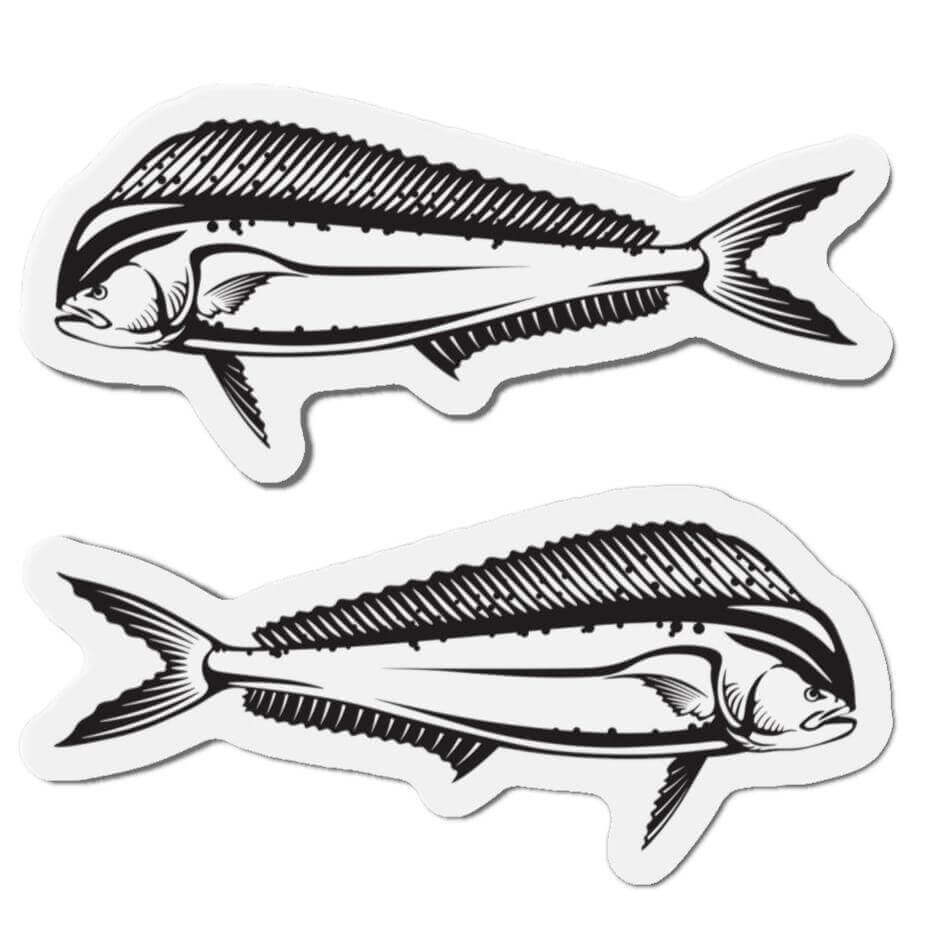 Mahi-Mahi fish shaped magnets set with left and right-facing designs for fun kitchen and fish décor.