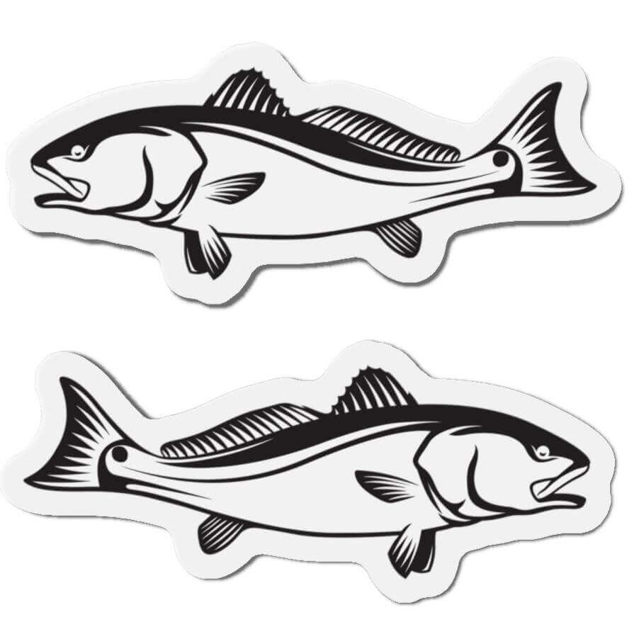 Red Drum fish shaped magnets for fun fridge décor with left and right-facing designs.