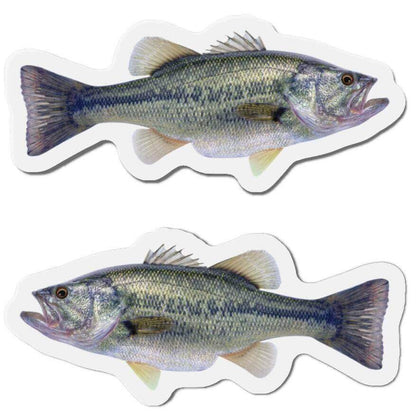 Largemouth Bass fish-shaped magnets for fun kitchen décor, featuring left and right-facing designs for a fishing-themed fridge.