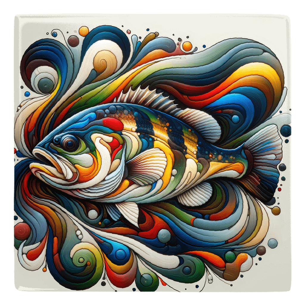 Colorful fish décor abstract design featured on a vibrant metal magnet from a unique 5-pack set.