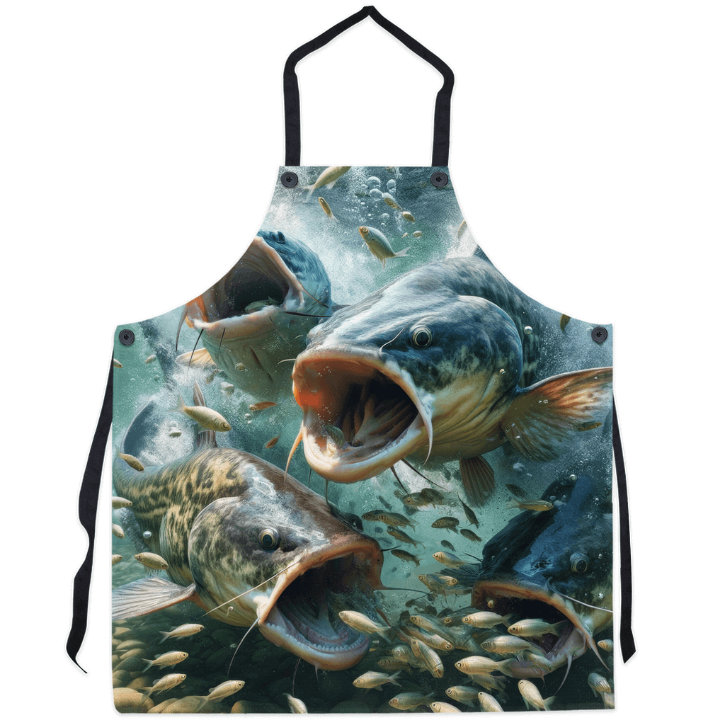 Catfish-themed apron with whimsical fish design in artistic style