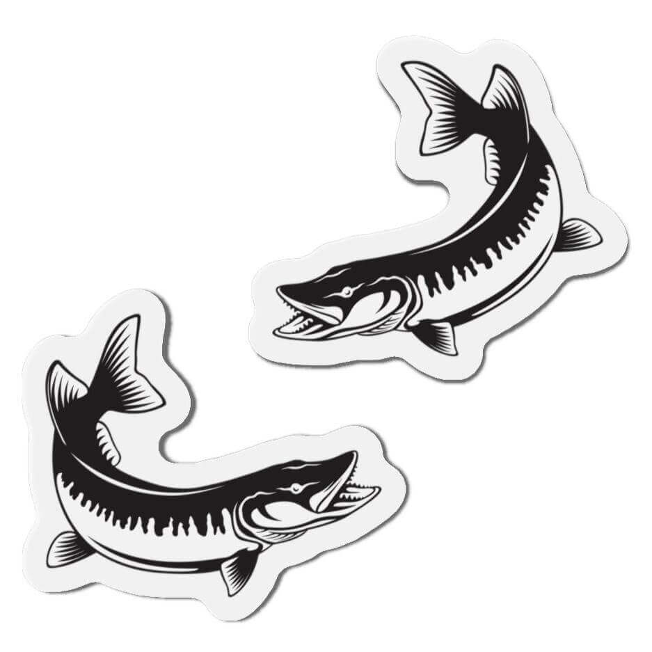 Muskellunge Muskie fish shaped magnets, left and right facing, perfect for fun kitchen or fishing fridge décor.