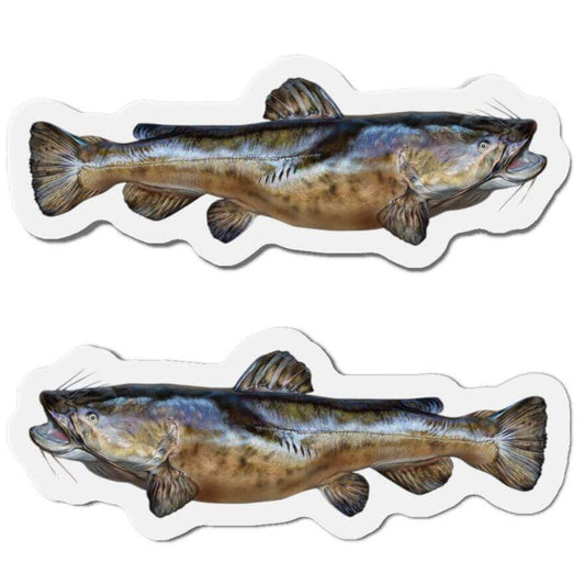 Flathead Catfish shaped magnets with left and right-facing designs, perfect for fun fish décor or fishing fridge magnets.