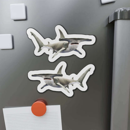 Hammerhead Shark fish-shaped magnets on fridge, perfect for fish décor and fun kitchen magnet enthusiasts.