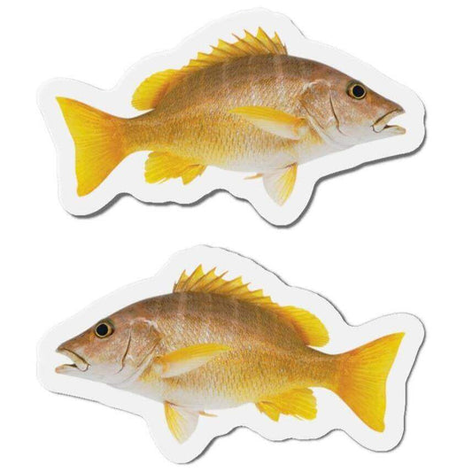 Two Schoolmaster Snapper fish shaped magnets for fun fridge décor.