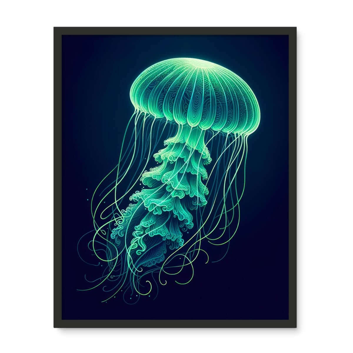 Glowing Green Jellyfish | Framed Wall Art Tile