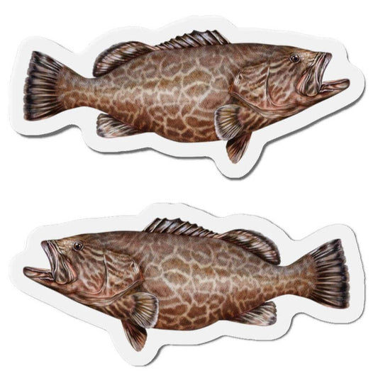 Grouper fish shaped magnets with left and right-facing designs, perfect for fish décor and fishing fridge magnets.