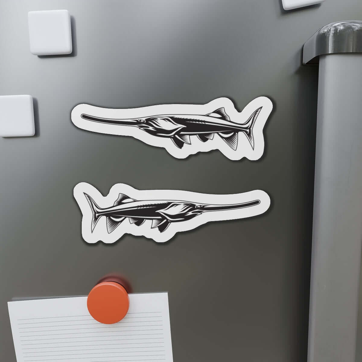 Paddlefish Shaped Magnets on Fridge for Fun Fish Décor