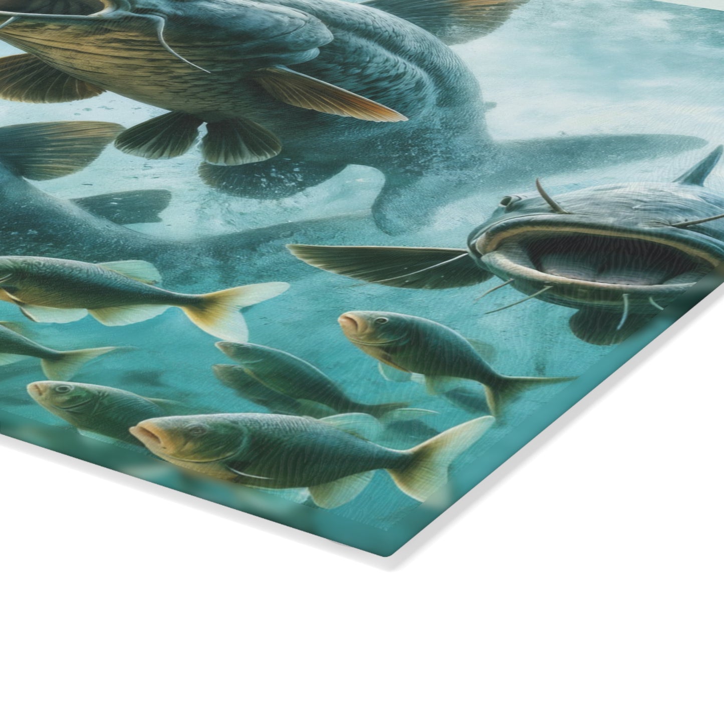 Catfish glass cutting board with vibrant fish design and tempered glass for kitchen decor