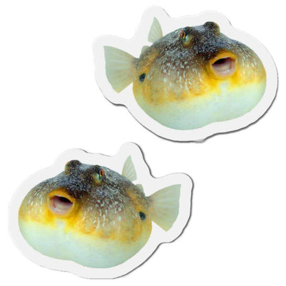 Pufferfish shaped magnets for fridge décor, featuring left and right-facing designs, ideal for fishing enthusiasts and ocean lovers.