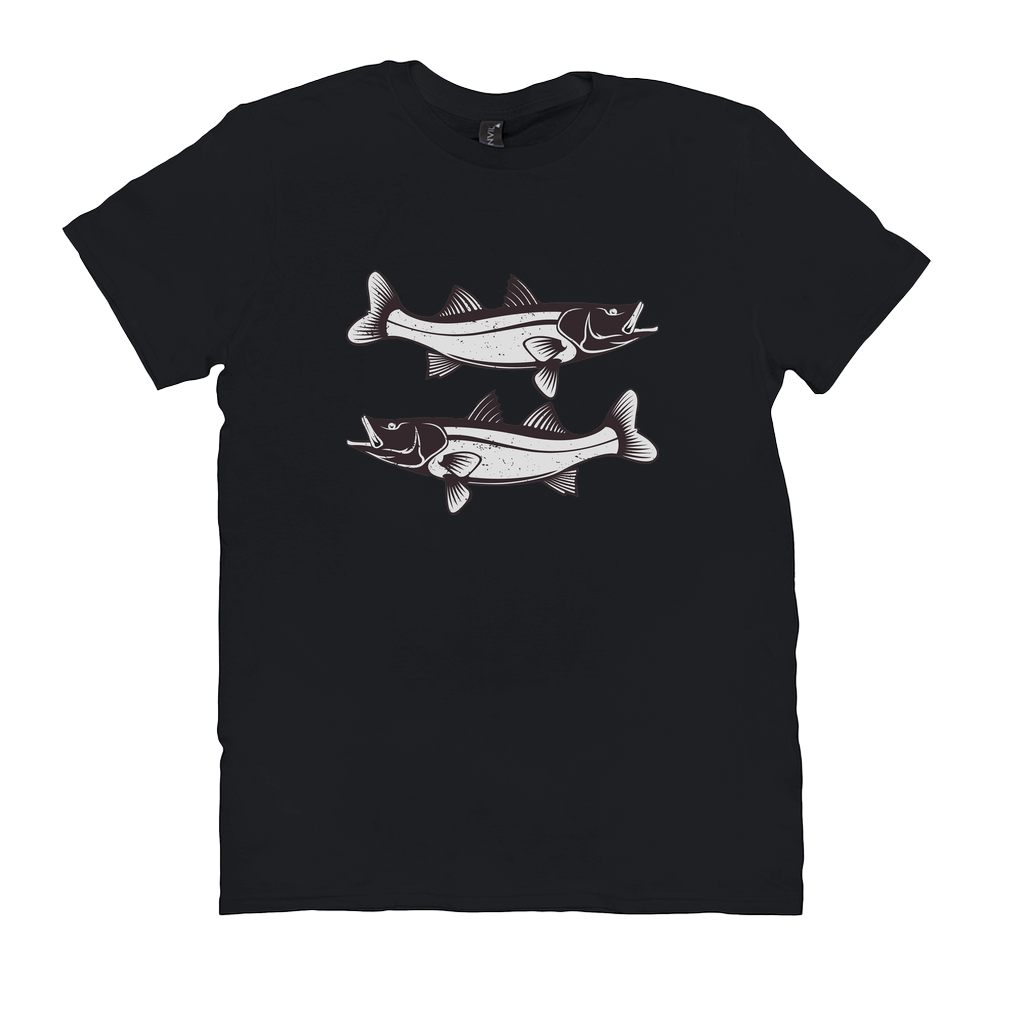 Black Snook T-shirt featuring a sleek fish design, perfect for fishing and angling enthusiasts.