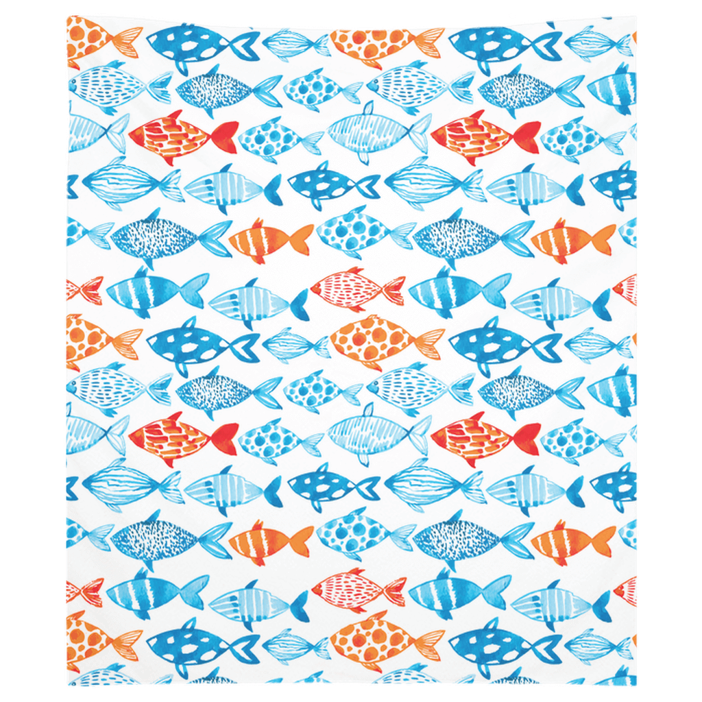 Colorful fish design on a vibrant wall tapestry for fish wall decor, perfect for brightening any room.