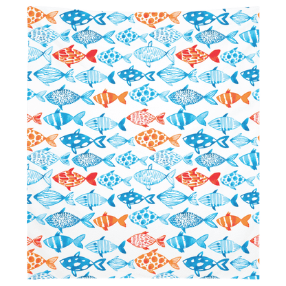 Colorful fish design on a vibrant wall tapestry for fish wall decor, perfect for brightening any room.