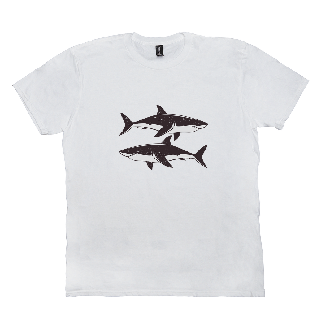 Great White Shark T-Shirt in white featuring black shark design, perfect for fish lovers, fishing, and angling enthusiasts.