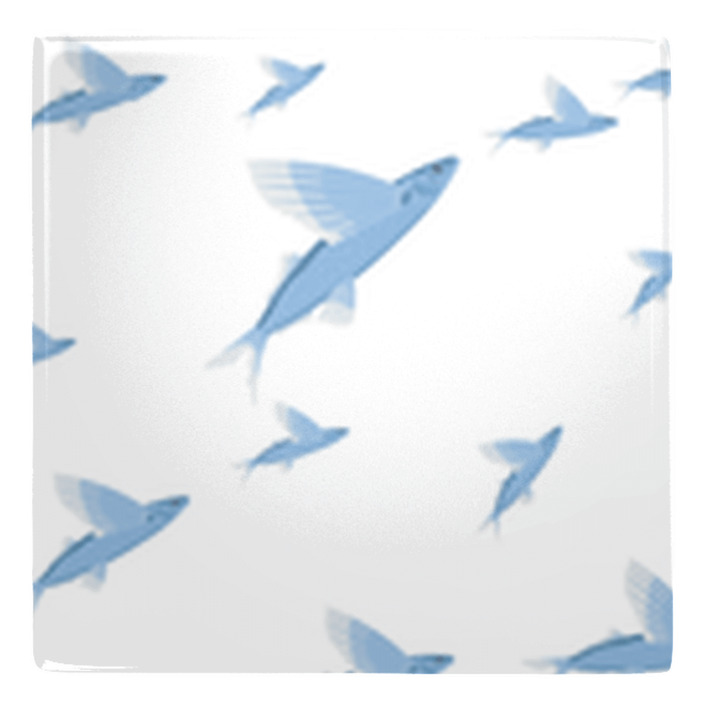 Playful flying fish décor pattern on fun fridge magnets, perfect for kitchen style.