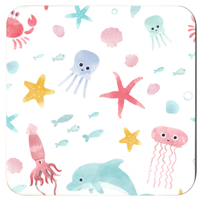 Sealife in Watercolor coasters pack of six. Coaster 2.