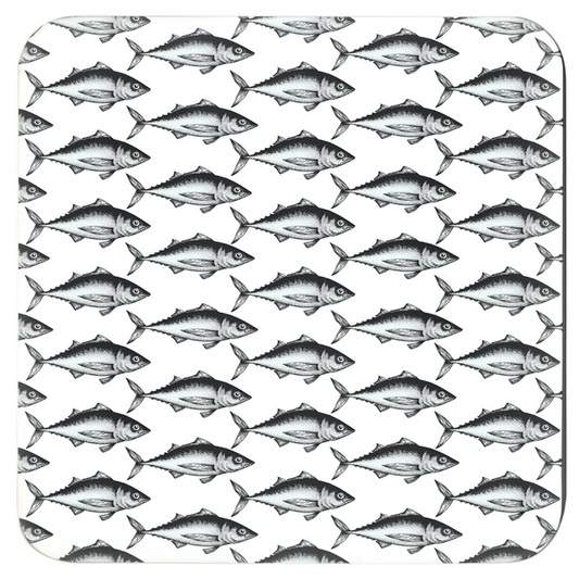 Set of six cool Sardine drink coasters with fish design, perfect for seafood lovers. Protects surfaces from spills and adds charm.