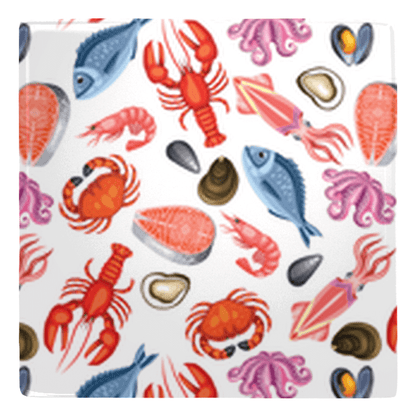 Colorful seafood fish décor metal magnets with clams, crabs, and fish design, perfect fun fridge magnets for kitchen style.