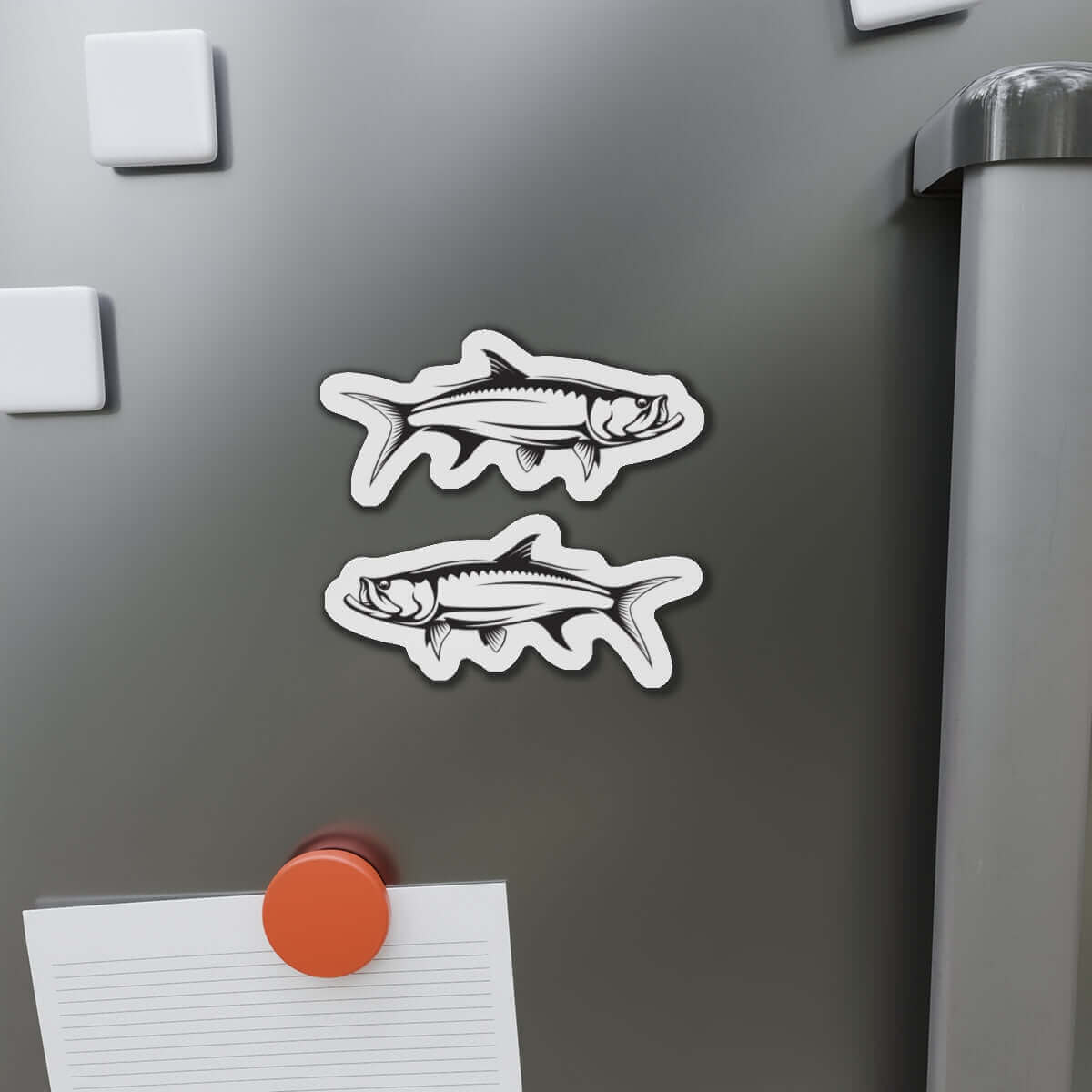 Tarpon fish-shaped magnets add fun décor to a refrigerator.