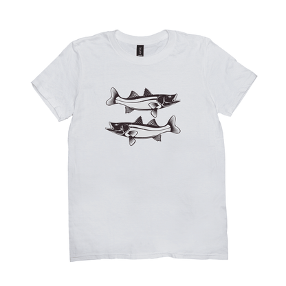 Snook T-Shirt with black and white fish design, crafted from 100% cotton for ultimate comfort, ideal for fishing and angling enthusiasts