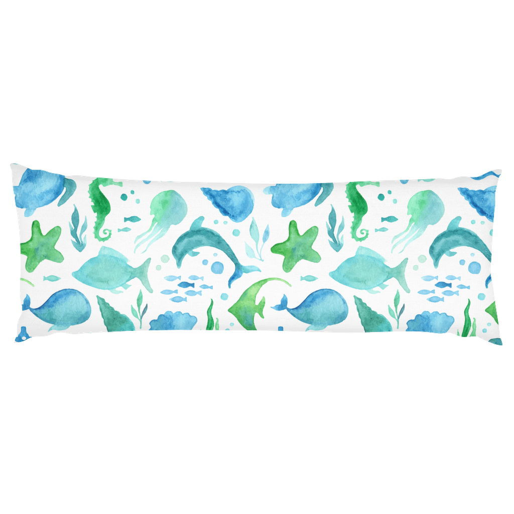 Watercolor Underwater Design Body Pillow, back - madfishlab.com