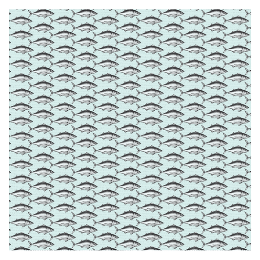 Coastal-themed Mackerel Fish tablecloth with aquatic fish design on a light background