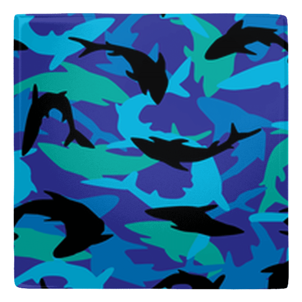 "Vibrant blue shark pattern magnet for fun refrigerator décor."