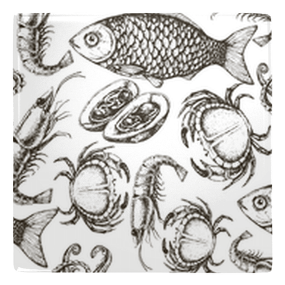 Nautical fish décor metal magnets with seafood sketches for a fun kitchen touch