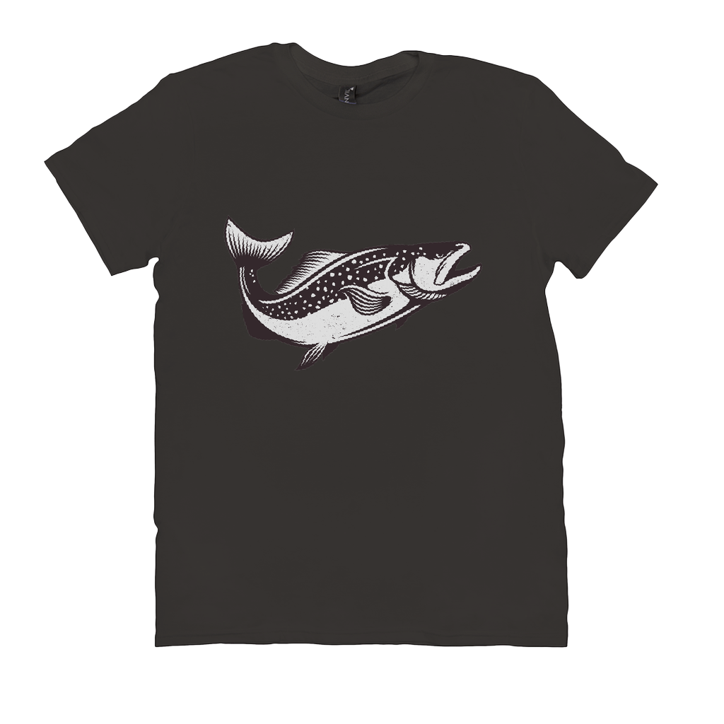 Trout T-Shirt with black and white fish design for anglers and nature lovers