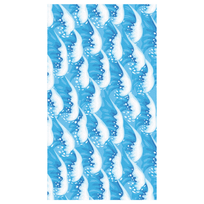 Ocean waves design tablecloth with blue and white aquatic patterns for a refreshing dining experience. Durable and easy to clean.