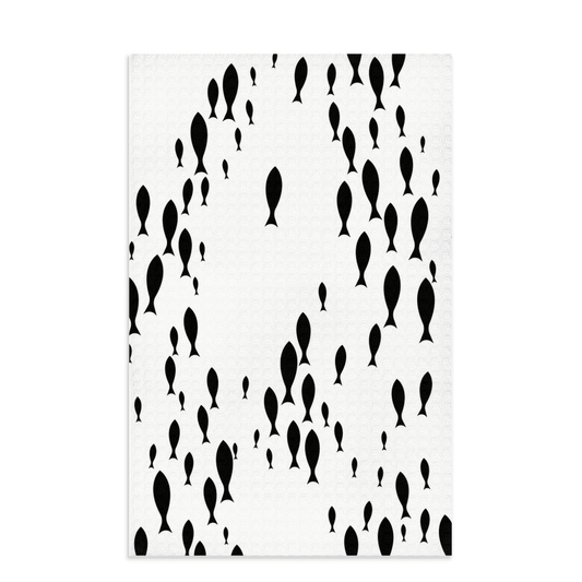 Black and white fish pattern dish towel adds a sophisticated touch to any kitchen decor, perfect for marine enthusiasts and everyday tasks.