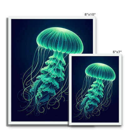 Glowing Green Jellyfish | Framed Wall Art Tile